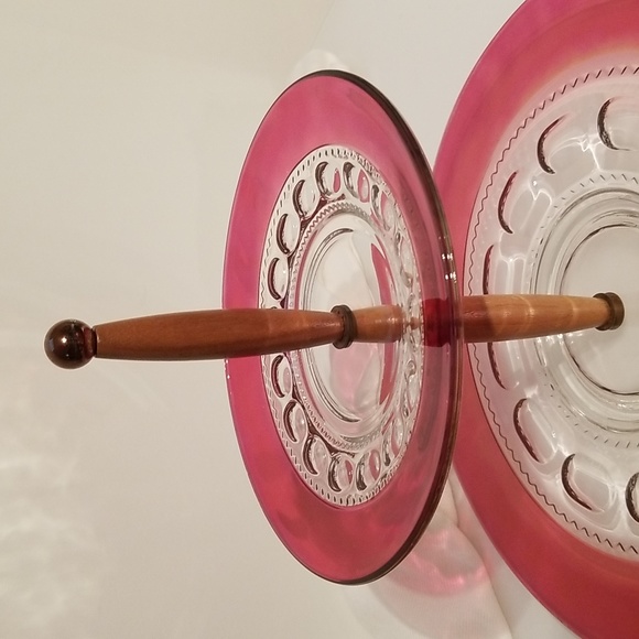 Vintage King's Crown Ruby-Flashed 2-Tier Tidbit Serving Tray - Picture 5 of 17